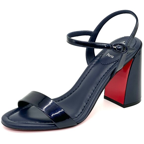 Christian Louboutin MISS JANE SANDAL 85 Patent Leather Heels Shoes Zaffiro - Picture 8 of 16